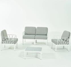 Novussi Greenland kerti bútor szett 2+1+1 dohányzóasztallal Fehér/Szürke