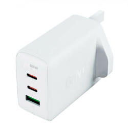 ACEFAST charger GaN 65W 3 ports (1xUSB, 2xUSB C PD) UK plug white (A44)