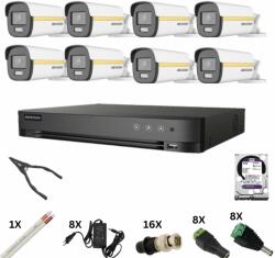 Hikvision Kit de supraveghere Hikvision cu 8 camere Poc, ColorVu 8 Megapixeli, Lumina Color 40m, DVR 8 canale 8 Megapixeli, Hard, Accesorii (37555-)
