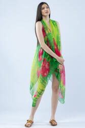 SHOPIKA Pareo plaja din material plisat matasos si usor, in nuante exotice de verde si fucsia