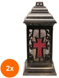 LCA Set 2 x Felinar din Sticla si Plastic cu Cruce, Rosu - Gri, 72 Ore (GIL-2xLCA-L3-CR-R)