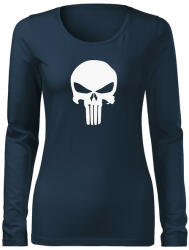 DRAGOWA Slim дамска тениска с дълъг ръкав, Punisher, тъмносиня 160g/m2 (6008)