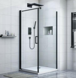 Diplon 90x90 cm fekete egy nyílóajtós szögletes zuhanykabin, 8 mm edzett áttetsző üveggel, 195 cm magas (BR6611)