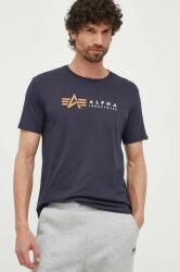Alpha Industries pamut póló Alpha Label T 118502 07 sötétkék, nyomott mintás - sötétkék S