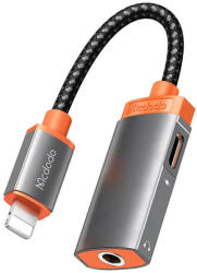 Mcdodo Cablu de date Mcdodo Adaptor audio si incarcare 2in1, Lightning la Jack 3.5mm mama si Lightning mama CA-6710, Argintiu/Portocaliu (CA-6710)