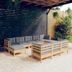 vidaXL Set mobilier grădină cu perne, 10 piese, gri, lemn masiv pin (3097138) - vidaxl