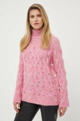 Custommade pulover de lana Taina femei, culoarea roz, cu guler PPYX-SWD046_30X