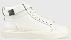 Calvin Klein sneakers din piele HIGH TOP LACE UP W/PLAQUE culoarea alb, HM0HM00973 PPYX-OBM2A6_00X