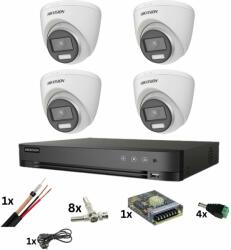 Hikvision Sistem de supraveghere Hikvision cu 4 camere Poc, ColorVu 8MP, Lumina color 40M, Lentila 2.8mm, DVR de 4 canale 8 Megapixeli, accesorii (37561-)
