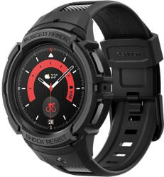 Samsung Galaxy Watch 5 Pro SM-R925F, Szilikon védőkeret, ütésálló, szíjjal, Spigen Rugged Armor Pro, fekete