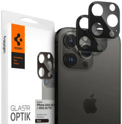 Apple iPhone 14 Pro / 14 Pro Max, Kamera lencsevédő fólia, ütésálló fólia, Tempered Glass (edzett üveg), Spigen Glastr Optik, fekete, 2 db / csomag