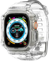 Apple Watch Ultra (49 mm), Szilikon védőkeret, ütésálló, szíjjal, Spigen Rugged Armor Pro, átlátszó - tok-shop