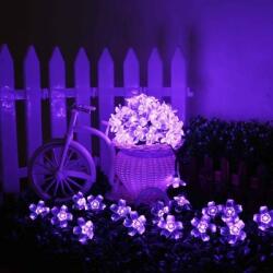 Napelemes fényfüzér, 50 LED, cseresznyefa virág design, lila Sakura, 5m, kültéri - lumino