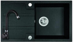 Laveo SRBA_711T - LAVEO Barbados 76 szemcsés fekete mosogató 760X440 + LAVEO álló szemcsés fekete csaptelep szett dugókiemelővel (SRBA_711T)