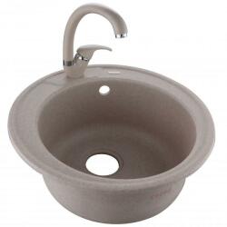 Inter Ceramic Кухненска мивка icgsf 8252 sand, гранит, едно корито, със сифон, 49х25см (8252 sand) Мивка за вграждане