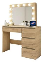 Artool Masa de toaleta/machiaj, stejar wotan, cu oglinda si LED-uri, 94x43x141 cm
