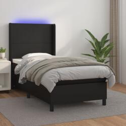 vidaXL fekete műbőr rugós ágy matraccal és LED-del 100x200 cm (3139247) - vidaxl