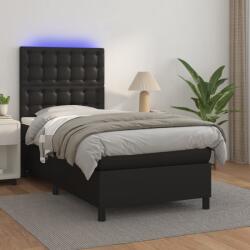 vidaXL fekete műbőr rugós ágy matraccal és LED-del 100x200 cm (3135927) - vidaxl