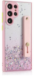 Apple iPhone 12 Pro, Szilikon tok, közepesen ütésálló, kézpánttal, színátmenetes, csillogó minta, Wooze Strap Star, mintás/rózsaszín - ionstore
