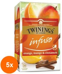 TWININGS Set 5 x Ceai Twinings - Infuzie Portocala, Mango si Scortisoara, 20 Pliculete, 40 g