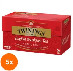 TWININGS Set 5 x Ceai Twinings Negru English Breakfast, 25 Pliculete, 50 g