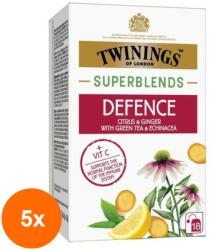 TWININGS Set 5 x Ceai Twinings Superblends Defence cu Lamaie si Ghimbir, 18 x 2 g