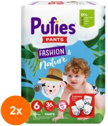 pufies Set 2 x 36 Scutece-Chilotel Pufies Pants Fashion and Nature Extra Large, Marimea 6, 15+ kg (ROC-2xFIMPFSC147)