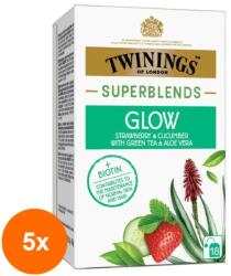 TWININGS Set 5 x Ceai Twinings Superblends Glow cu Capsuni si Castravete, 18 x 2 g