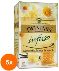 TWININGS Set 5 x Ceai Twinings Infuzie cu Musetel, Miere si Vanilie, 20 Pliculete, 30 g