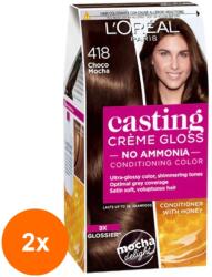 L'Oréal Set 2 x Vopsea de Par Semi-permanenta fara Amoniac L'Oreal Paris Casting Creme Gloss 418 Choco Mocha, 180 ml