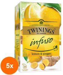 TWININGS Set 5 x Ceai Twinings Infuzie cu Lamaie si Ghimbir, 20 Pliculete, 30 g