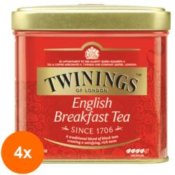 TWININGS Set 4 x Ceai Twinings Negru English Breakfast in Cutie Metalica, 100 g