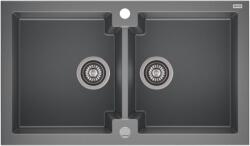 AXIS KITCHEN HONEST 160 kétmedencés gránit mosogató automata dugóemelő, szifonnal, szürke, beépíthető (AX-2202)
