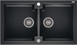 AXIS KITCHEN HONEST 160 kétmedencés gránit mosogató automata dugóemelő, szifonnal, fekete-szemcsés fényes, beépíthető (AX-2205)