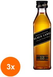Johnnie Walker Set 3 x Whisky Johnnie Walker Black 12 Ani, 40% Alcool, 0.05 l