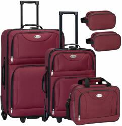 Juskys - Hohenwestedt 5 darabos textilbőrönd készlet 2 bőrönddel, válltáskával és 2 kozmetikai táskával - bordó