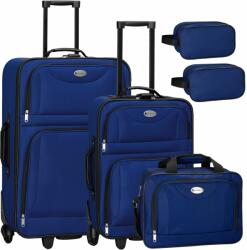 Juskys - Hohenwestedt 5 darabos textilbőrönd készlet 2 bőrönddel, válltáskával és 2 kozmetikai táskával - kék