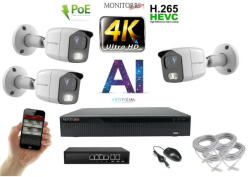  MS - 4K AI IP kamerarendszer 3 kamerával switchel 8 Mpix WT - 6378K3B