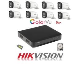 Hikvision Kit 8 camere de supraveghere ColorVU Hikvision 5MP IR 40m, DVR 8 canale Acusense Hikvision, HDD 3TB si accesorii complete (kit8camcolorvu5mpir40hik)
