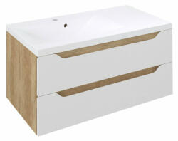 SAPHO Wave II balos mosdótartó szekrény 2 fiókkal 90x45x48 cm, pipererendezővel, fehér/barna WA092-3022 (WA092-3022)