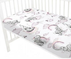  Baby Shop pamut, gumis lepedő 60*120 cm - szivárványos elefánt rózsaszín
