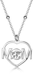 Ekszer Eshop 925 Ezüst nyaklánc - szív kontúr, MOM felirat, világtérkép, rugós gyűrűzár