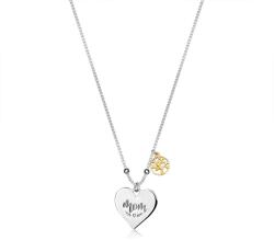 Ekszer Eshop 925 ezüst nyaklánc- szív medál, " Mom" felirat, életfa, rugós gyűrűzárral