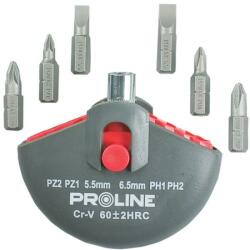 PROLINE Set varfuri CrV S2 in carcasa cu maner PH1 PH2 PZ1 PZ2 plate 5.5 6.5 mm prelungitor magnetic 1/4" 7 piese Proline 10697 (10697)