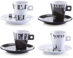 Zeller Set espresso 8 piese Zeller-Coffee Style, portelan, alb negru (ZE-26540)