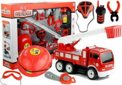 Lean-toys Tűzoltó készlet teherautó sisak tűzoltó fűrész 14 darab