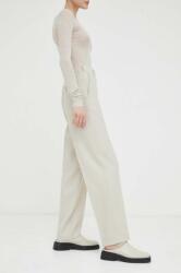American Vintage pantaloni de lana culoarea bej, drept, high waist 99KK-SPD08U_80X