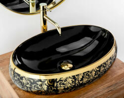 Rea Meryl pultra ültethető kerámia mosdótál 60x40, 5 cm, fekete/arany REA-U8811 (REA-U8811)