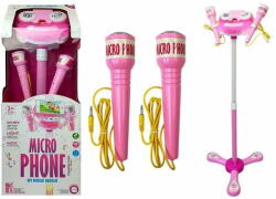 Lean-toys Mikrofon Karaoke Kit rózsaszín állvány telefon