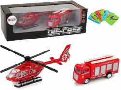 Lean-toys Tűzoltóság helikopter piros vonat kocsik készlet